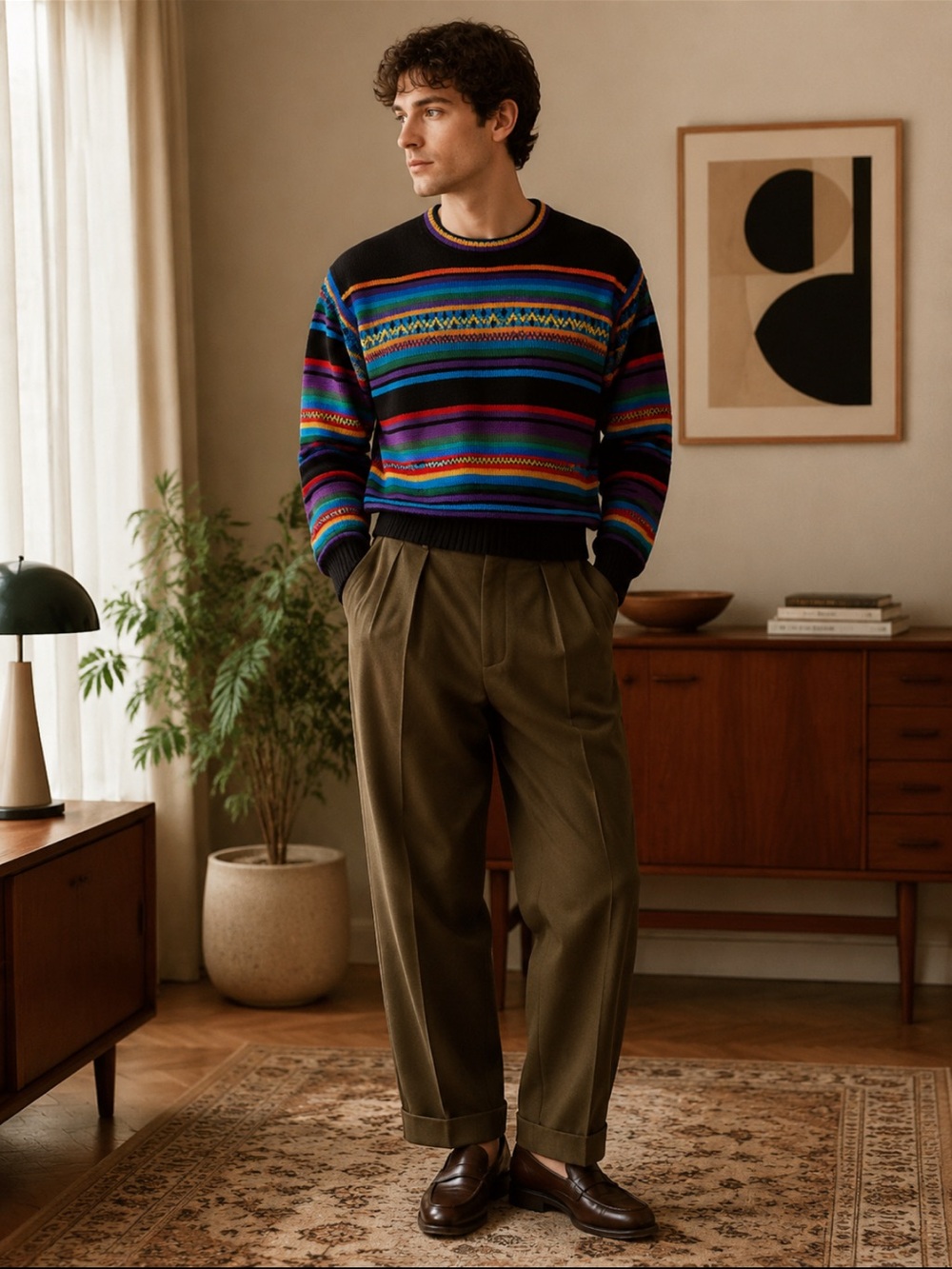 90s Michael Gerald Rainbow Stripe Sweater NWT Deadstock Medium grandpacore